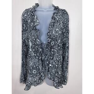 Ny Collection Womens Plus Size Peasant Blouse Tie Front Ruffle Hem Boho 3X